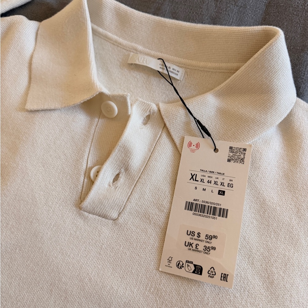 Zara Men's Cream Polo Shirt